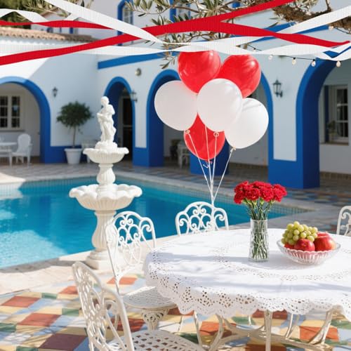 Image of 4 Crepe Paper Streamers Rolls, 328ft Pack of Red and White Crepe Paper for Birthday Baby Shower Wedding Christmas Valentines Day Party Decorations (1.8 inch x 82 ft /Roll)