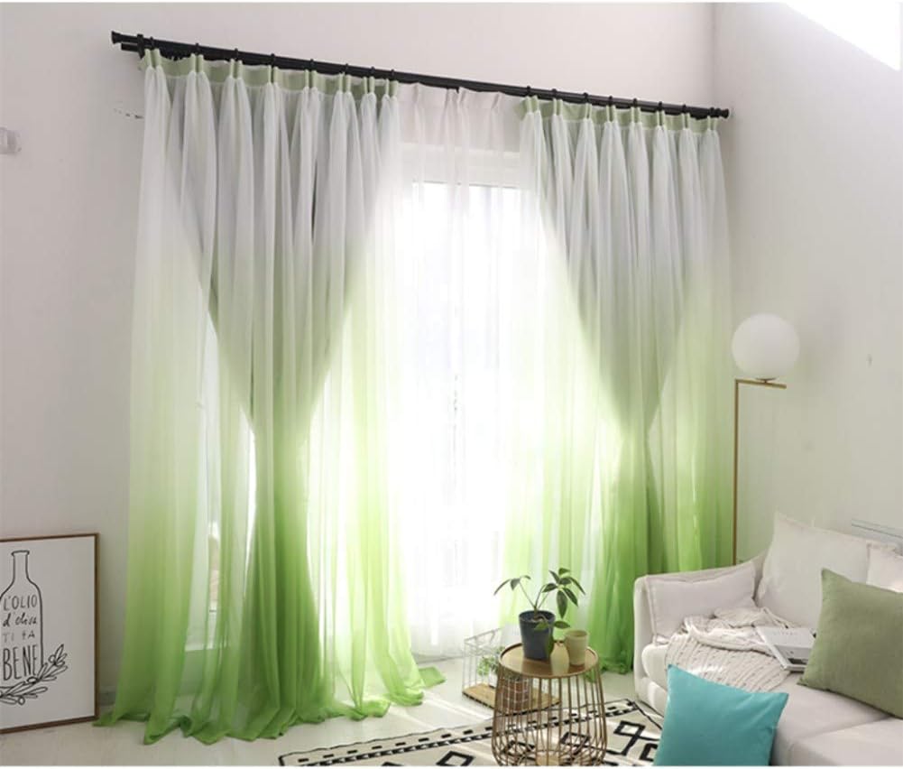 Korean Double Gauze Curtains Gradient Princess Wind Curtains Bedroom Living Room Full Blackout Curtains Small Fresh Curtains-Blue 200x270cm(79x106inch) (Green 250x270cm(98x106inch))