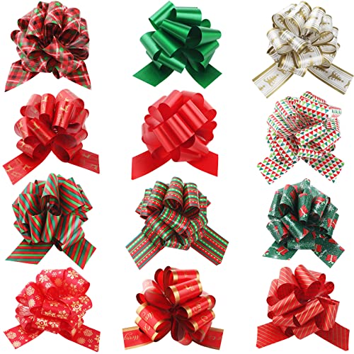 GeeRic 12 Piezas Lazos navideños para Regalos,Lazos Anchos para Envolver Regalos con Cinta para...