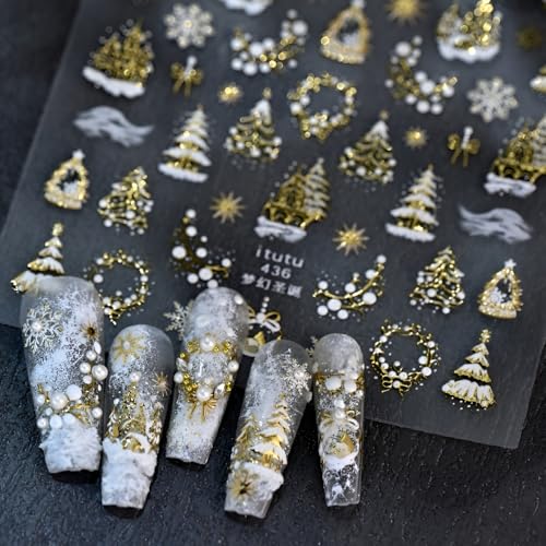 Christmas Nail Art Stickers 5D Embossed Xmas Tree Snowflake Nail