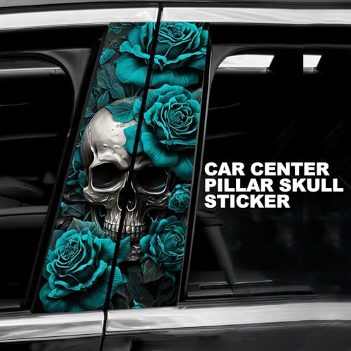 Image of Blueshyhall 2PCS Car B-Pillar Vinyl Decals, Skull Skeleton Personalized Vehicle Door Pillar Sticker, Waterproof Sun Protection Scratch Cover
