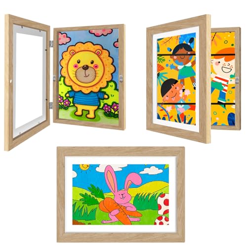 NEUERMOND 3 Pack Kids Artwork Frames 10x12.5 Inch Changeable Kids Art Frame with Front Opening for Art Display, Horizontally Vertically Wall Mount for Kids Drawing & School Projects (Wood)