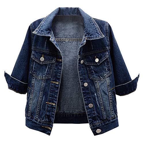 LifeShe Women's 3/4 Sleeve Short Denim Jacket Light Cropped Jean Jackets Coats