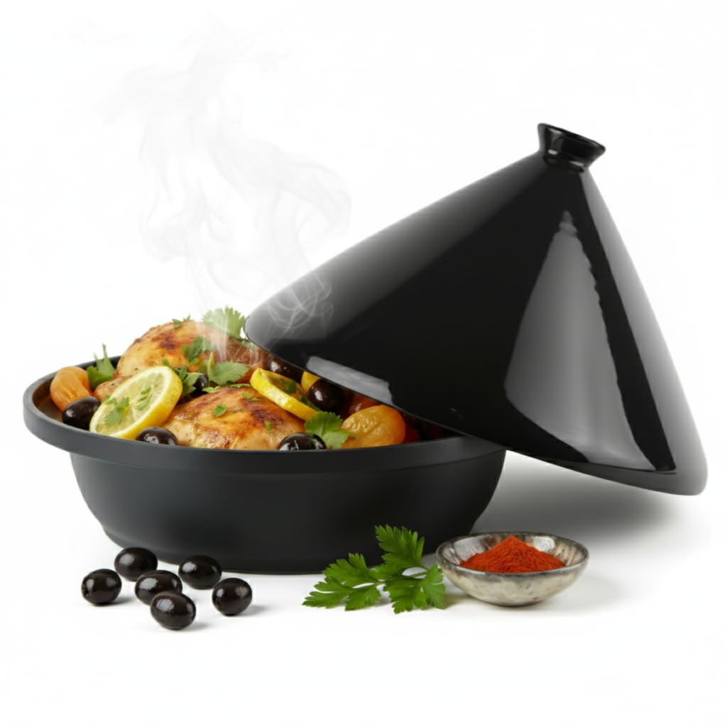 Tajine Induction Tous Feux Diamètre 30 cm - Plat à Tagine Marocain avec Revêtement Antiadhésif, Couvercle Céramique et Structure Fonte d’Aluminium – Marmite, Casserole Cuisine Orientale