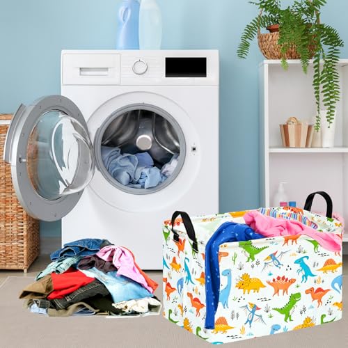 Image of Dinosaur Patter Gift Storage Basket Rectangle Storage Organizer for Nursery Hamper Home Bedroom Laundry Hamper Shelf Baskets.