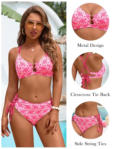 Blooming Jelly Women's Bikini Sets Floral Printed Two Piece Swimsuits O-Ring Cheeky Mid Rise Bathing Suit3