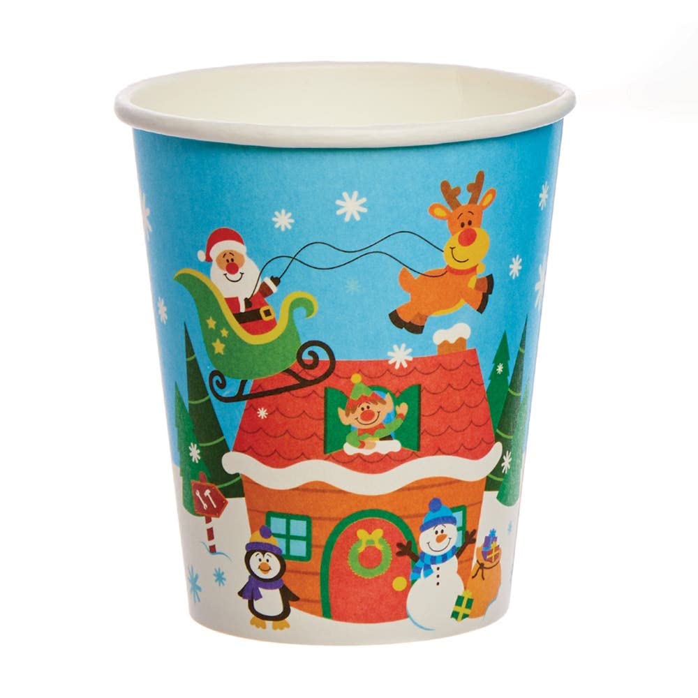 Baker Ross FX306 Christmas Party Cups - Pack of 10, Disposable Paper Cups, Kids Party Table Decoration, Xmas Party Supplies, Party Cups