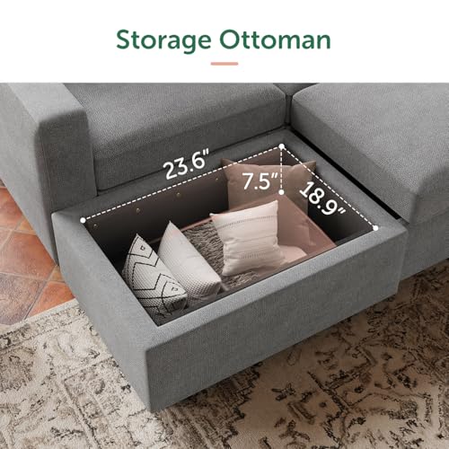 Image of HONBAY 106.2 Inch U-Shaped Sectional Sleeper Sofa with Pull-Out Bed & Storage Ottoman, 7-Seater Sectional Sofa for Living Room, Pet-Resistant Fabric Couch, Grey