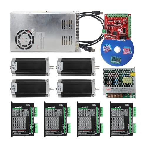 RATTMMOTOR 4 Axis Nema 23 Stepper Motor Kit,3A 425oz.in 112mm Motor Driver,Mach3 Motion Control Card 4 axis USB CNC Controller Kit,36V DC Power Supply for CNC Router Engraving Machine