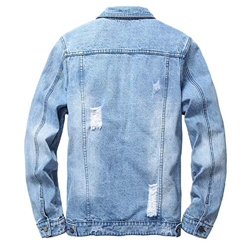 Image of Mens Denim Jacket Ripped Slim Jean Jacket Coat for Men