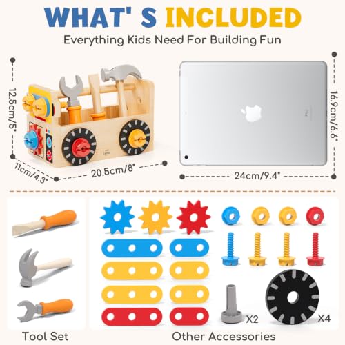 Lehoo Castle Wooden Montessori Kids Tool Set, Ages 2+ - Image 2