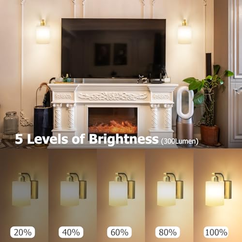 Image of iThird Battery Operated Wall Sconces Set of 2: 6000mAh Rechargeable Wall Light with Touch and Remote, Wireless Wall Lamp for Bedroom, Gold Modern Cordless Wall Scones for Living Room Hallway Bathroom