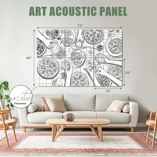 Paneles acústicos artísticos en paquete de 6 unidades 72"x48" con diseño retro pizza, auto-adhesivos y decorativos para estudios, oficinas y habitaciones miniatura 2