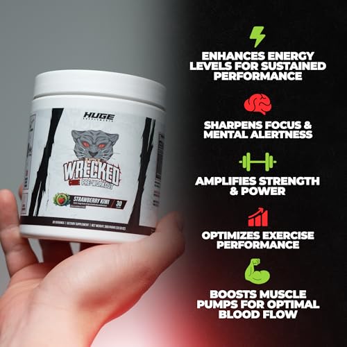 Image of Wrecked Core - All-in-One Pre-Workout Supplement for Men & Women, Increase Energy, Focus & Pumps with L-Citrulline, Beta-Alanine, L-Tyrosine & More (30 Servings) (Strawberry Kiwi)