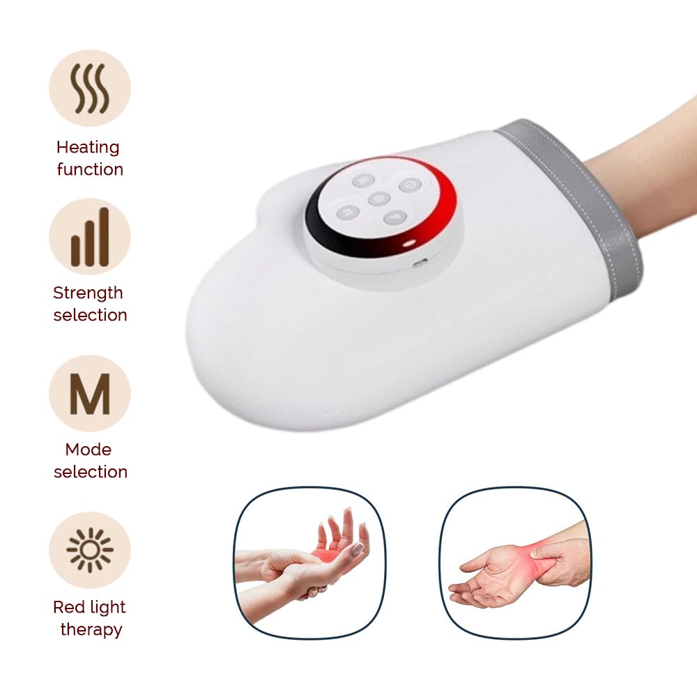 Handmassagegerät mit Heiz- und Druckfunktion, Finger Handgelenkmassagegerät | 3 Massage- und 5 Kompressionsstufen sowie 3 Temperaturstufen, kabelloses elektrisches Handmassagegerät