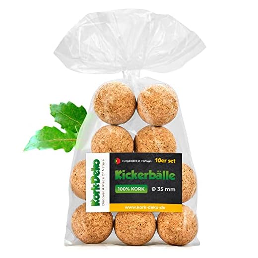 Kork-Deko Conjunto de 10 Bolas de Corcho (Bolas de Kicker de Corcho), Corcho Natural, diámetro = 3,5 cm | Naturales, Muy silenciosas (futbolín, Bola de Kicker, Bolas para futbolines, 10 Piezas)