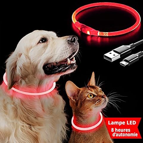 Luminous Dog Collar - USB Rechargeable LED Light Up Dog Collar - Luminous Dog Collar with 3 Lighting Modes - Adjustable Length Collar for Dogs, Cats & Waterproof (Red) Cover
