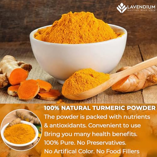 Image of Lavendium, Premium 20oz Turmeric Powder, 100% Natural & Pure Ground Turmeric Root, No Additives or Preservatives, Non-GMO, Plant-Based & Vegan, Perfect for Golden Milk, Curry, Soups & Smoothies