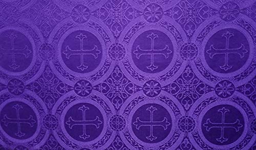 Luxurious Purple Acetate Taffeta Brocade Fabric with Cross Design - 60" Wide Liturgical Fabric for Churches and Ceremonies 3 Luxurious Purple Acetate Taffeta Brocade Fabric with Cross Design - 60" Wide Liturgical Fabric for Churches and Ceremonies - Image 2