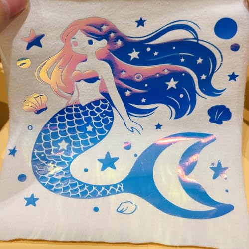 Image of Holographic Vinyl Rolls Holographic HTV Vinyl Rainbow Heat Transfer Vinyl 10 Inch x 6 Feet Iron on Vinyl for T-Shirts DIY Design, Silhouette Cameo & Heat Press Machine