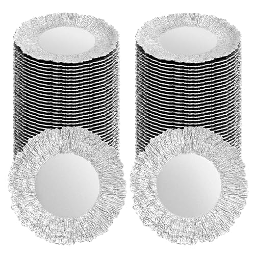 Tomeurperf Silver Charger Plates Bulk 100Pcs - 13 Elegant Silver Plastic Chargers for Dinner Plates Wedding & Event Decorative Charger Plates Set