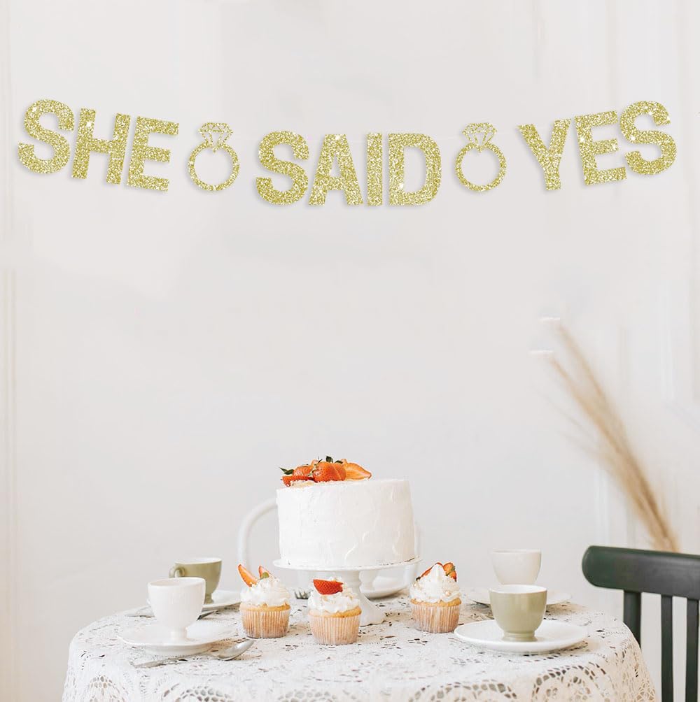 RICHHHA Decoración de compromiso con purpurina She Said Yes para novia, boda, despedida de soltera, no bricolaje, oro champán