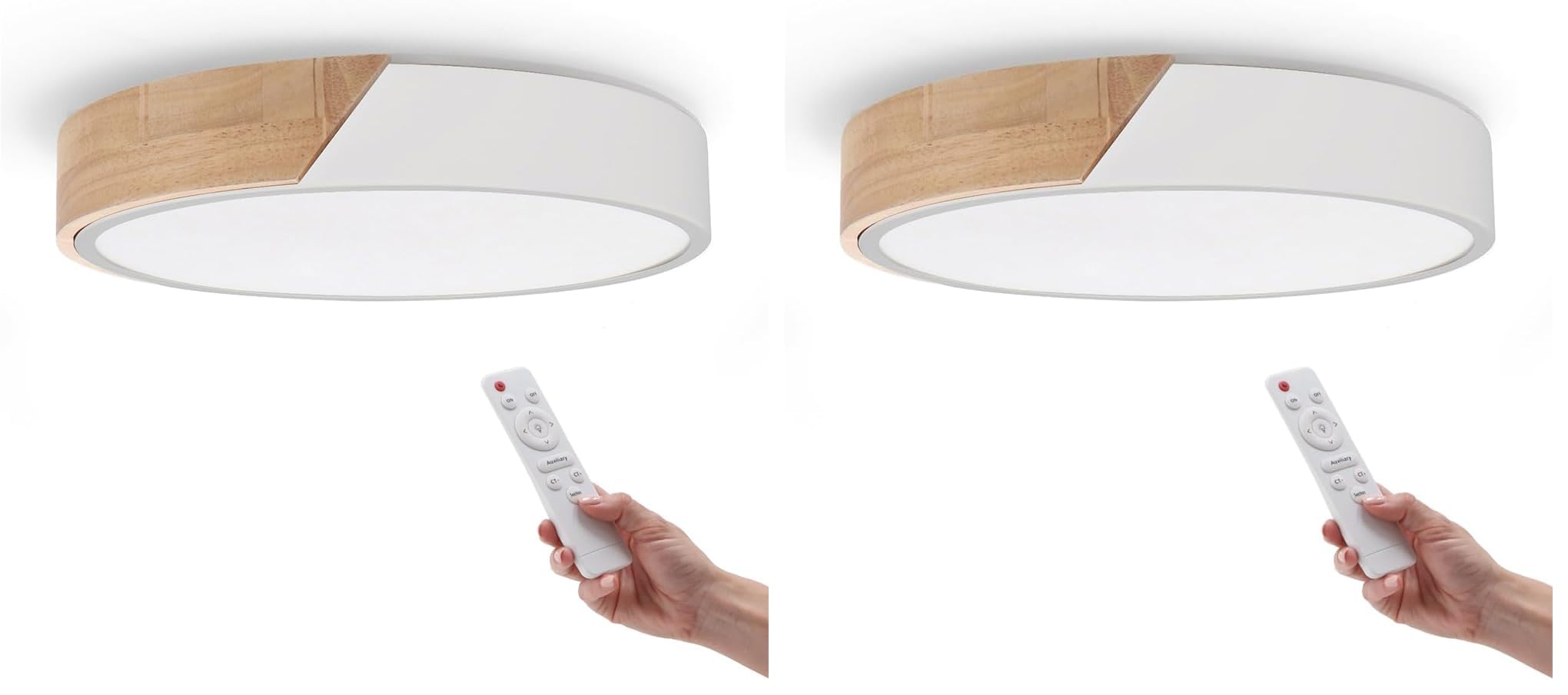 M Ledme-Plafón LED Techo Blanco Redondo 24W con Mando a distancia, Regulable 2700K-6500K blanco frío a cálido e intensidad, 2400LM, Diseño Blanco con Madera Natural, para Baño, Cocina, Balcón,LM8284