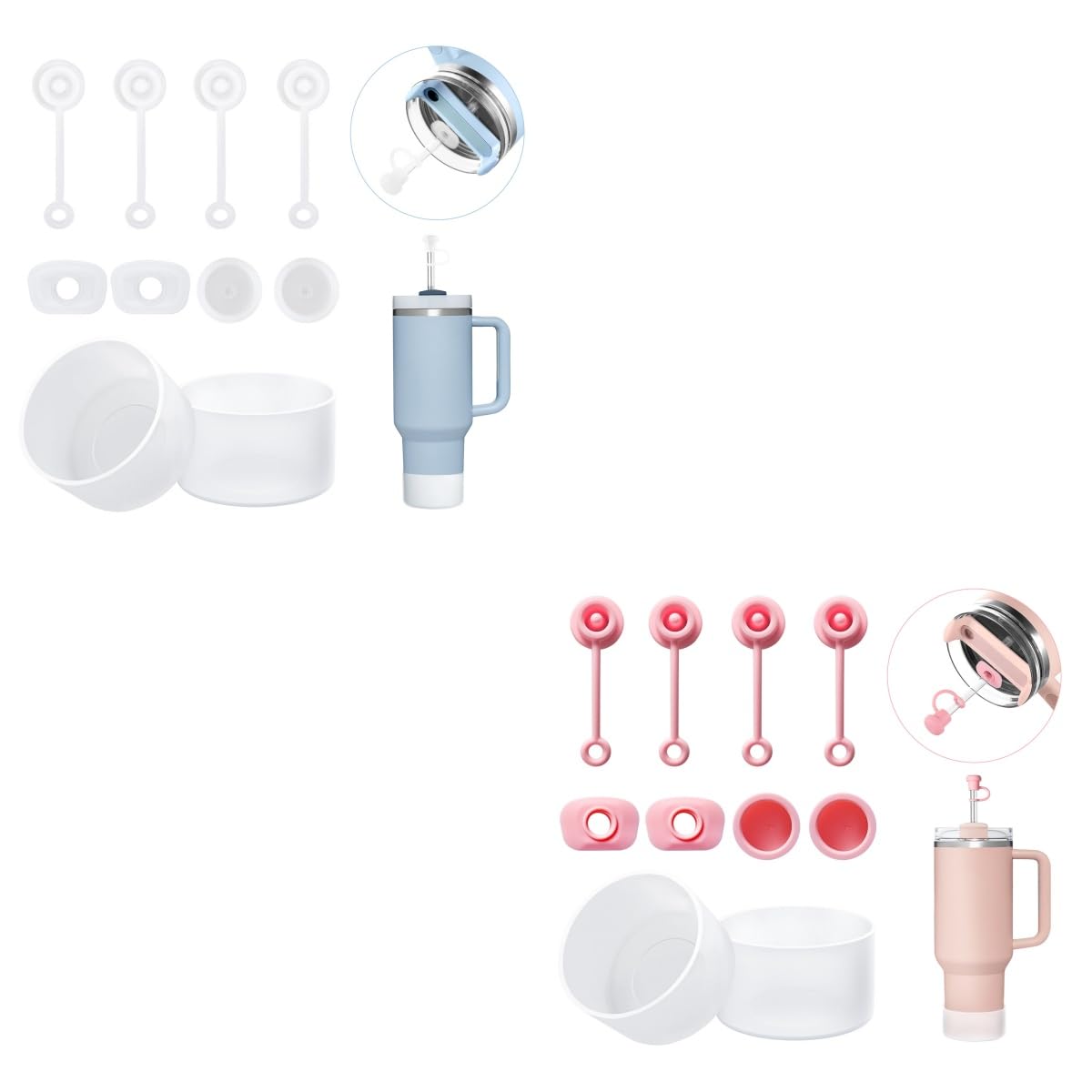 Stanley Cup Accessories 10 Pcs, Heelay Silicone Spill Stopper for Stanley Cup 40oz, 30oz & 20oz Tumbler White and Pink