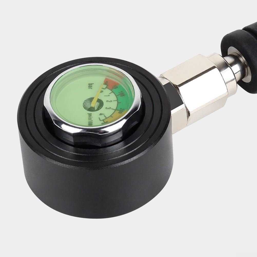 Manometro per immersioni subacquee con tubo in fibra di carbonio, filettatura 7/16-20UNF, luminoso per quadrante per acque scure, rotazione a 360°, alta pressione 300bar, nero, 65 cm (15 cm