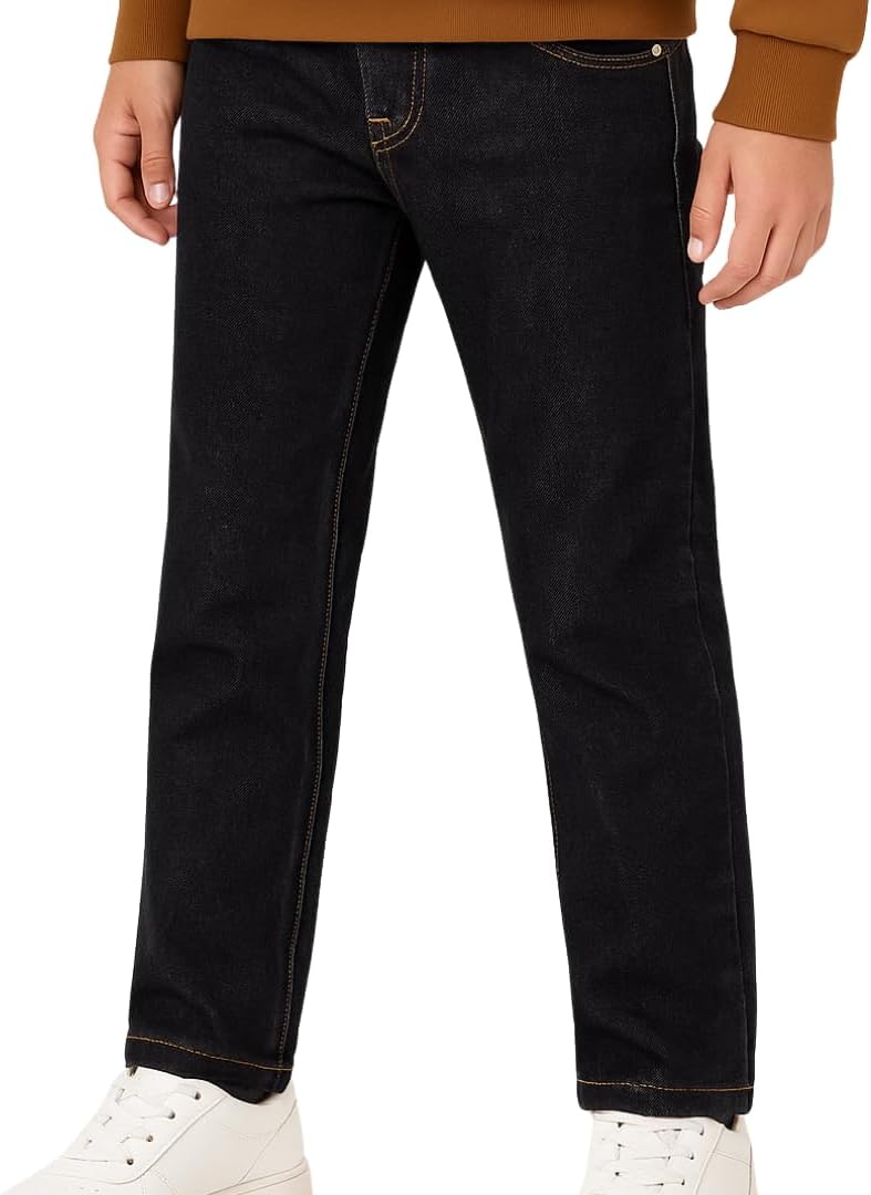 Calça Jeans Masculina Infantil com Lycra, Ajuste na Cintura, Tamanhos 02-10 Anos, Cor Azul e Preto