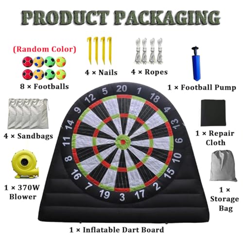 Quixnova Aufblasbares Outdoor-Fußball-Dartboard, Kick-Dart-Board mit 8 Fußbällen und 370-W-Gebläse, 10 Fuß hohes riesiges Outdoor-Fußball-Dartboard, Sportspiel – Bild 8