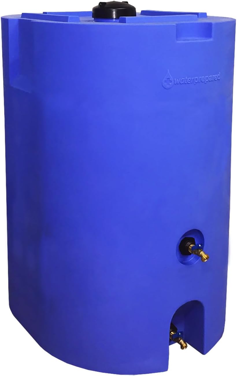 WaterPrepared 160 Gallon Unique Stackable Design Utility Water Tank with Large Cap for Easy Filling and 2 Spigots, Fits Through Standard Doorway, Blue