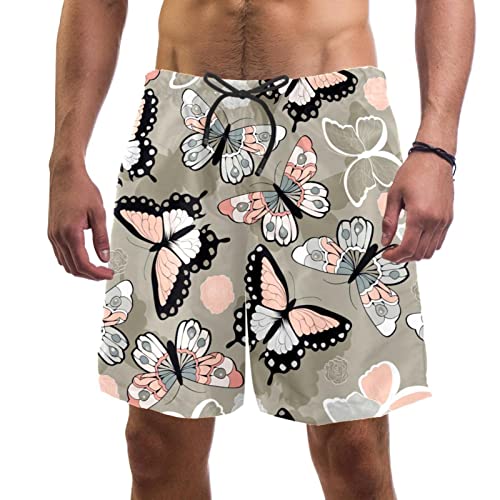 Short de plage JDEZ pour hommes avec fleurs orange et séchage rapide