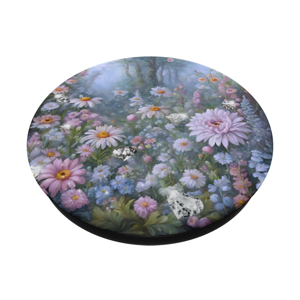 Daisies, Sweet Peas + Diamonds April Birthstone and Flowers PopSockets Swappable PopGrip, Black - Image 2