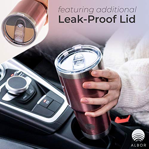 ALBOR Triple Insulated Stainless Steel Tumbler 30 Oz Rose Gold Coffee Travel Mug With Handle
