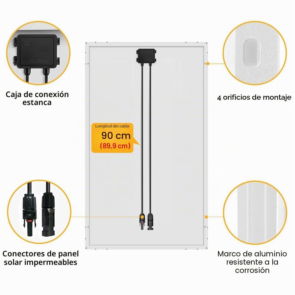DOKIO Panel Solar 100W 18V monocristalino alta eficiencia robusto para carga de batería de 12v