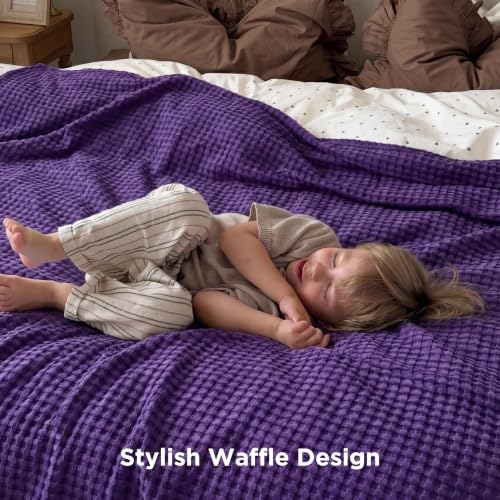 Image of Bedsure Cooling Cotton Waffle King Size Blanket - Lightweight Breathable Blanket of Rayon Derived from Bamboo for Hot Sleepers, Luxury Throws for Bed, Couch and Sofa, Purple, 104x90 Inches