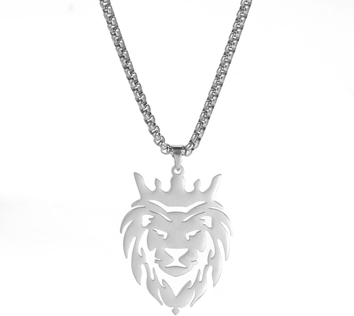 HURUMA Lion Head Pendant Necklace Vintage Stainless Steel Lion Charm Hollow Statement Jewelry Animal Pendant Choker Necklaces Gifts for Men Women