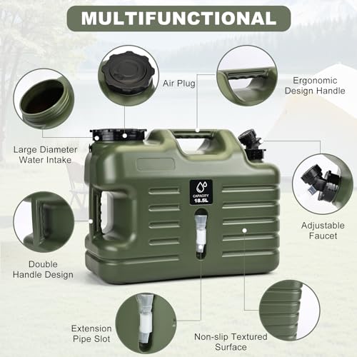 Jarra de Agua de 5 Galones con Grifo, Contenedores Portátiles a Prueba de Fugas para Camping, Libre de BPA, Tanque de Almacenamiento para Excursiones y Emergencias miniatura 3