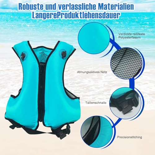 Aufblasbare Schwimmweste, Unisex-Erwachsene Tragbar Auftriebshilfe Weste schwimmhilfe für den Wassersport, Schnorchelnd, Schwimmen, Surfen, Bootfahren
