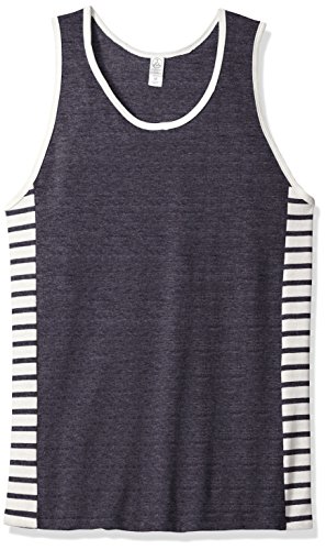 Alternative Men's Jersey Marine Side Panel Tank, Eco True Midnight/Midnight Riviera Stripe, L