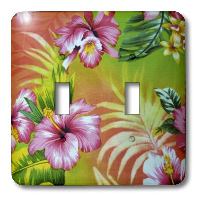 Interrupteur double imprimé corail vert et fleurs roses 3dRose lsp_39665_2