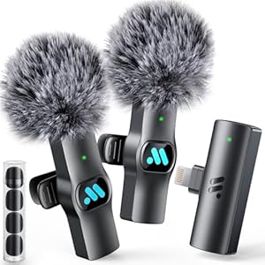 Leettus 2pcs Dual Receivers Mini Microphone for iPhone iPad Android Video Recording,Lavalier Wireless Microphones for Game,Live Streaming,Interviews,YouTube,TikTok,Vlog