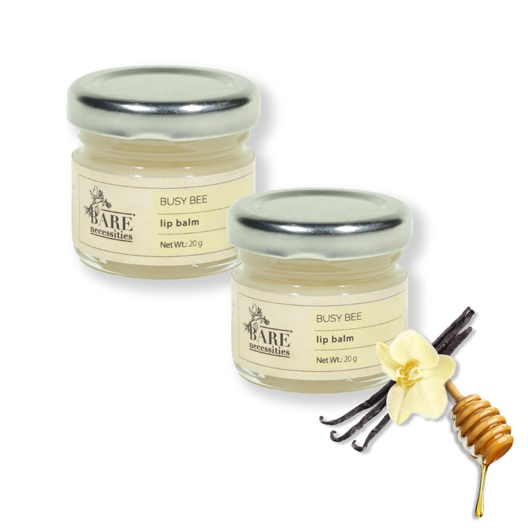 Bare Necessities Busy Bee Lip Balm – Natural Lip Balm for Dry & Chapped Lips with Beeswax, Honey & Vanilla, Long-Lasting Hydration, Buttery Smooth Texture, Pack of 2, Handmade & PETA Certified