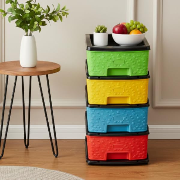 Image of Plastic Modular Drawer Storage Chest Of Drawers Organizer Storage Box, Large Stomo Racks For Multipurpose Anti-slip Shoes Organizers (Multi, 4 Layer)