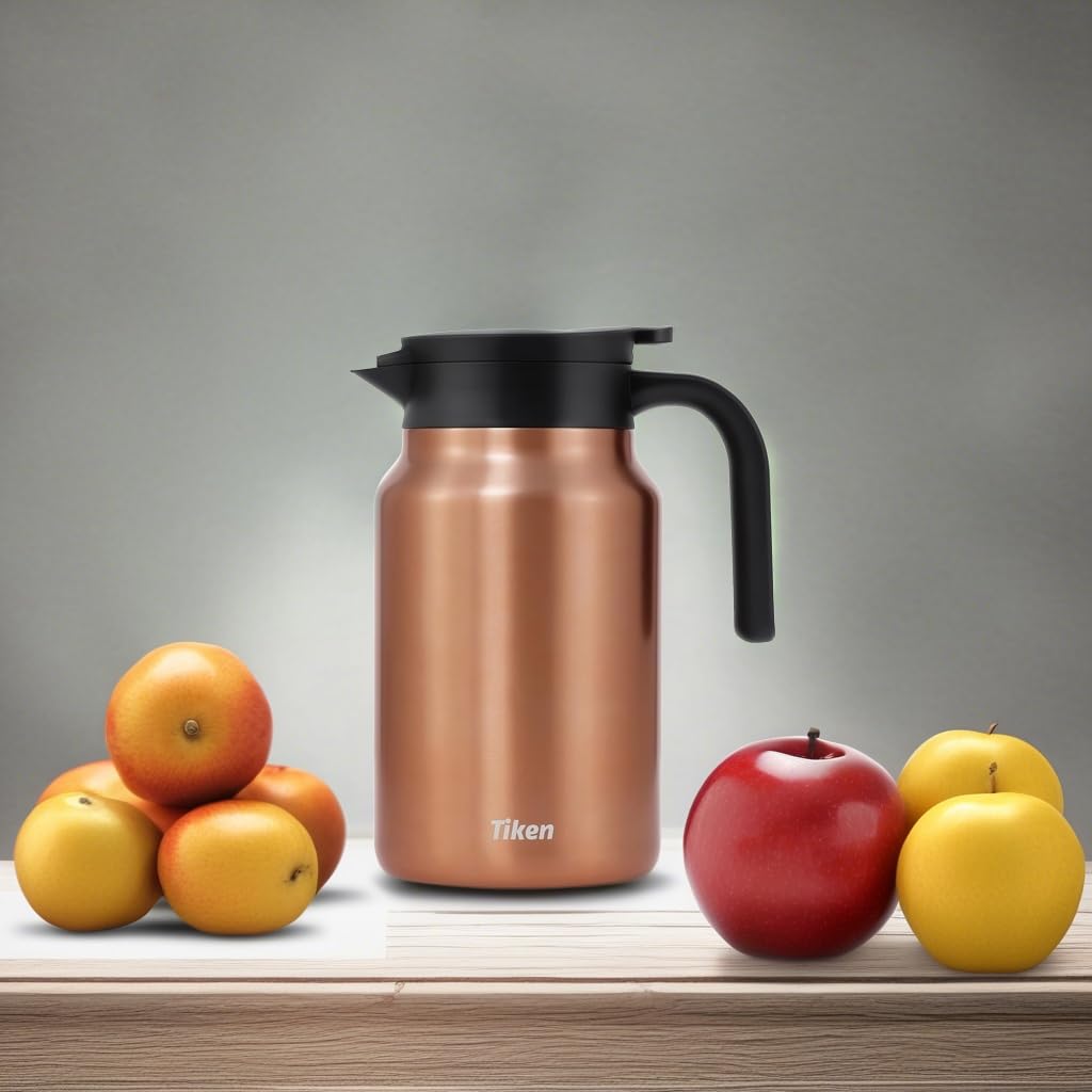 Tiken 1.5L Carafe Isotherme pour Café, Double Paroi en Acier Inoxydable, Maintient la Température pour Boissons Chaudes et Froides