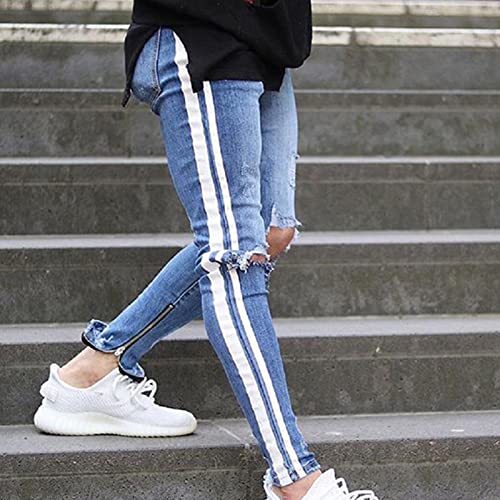 Maiyifu-GJ Mens Skinny Distressed Ripped Jeans Side Striped Ankle Zipper Denim Pencil Pants Destroyed Slim Tapered Leg Jean4
