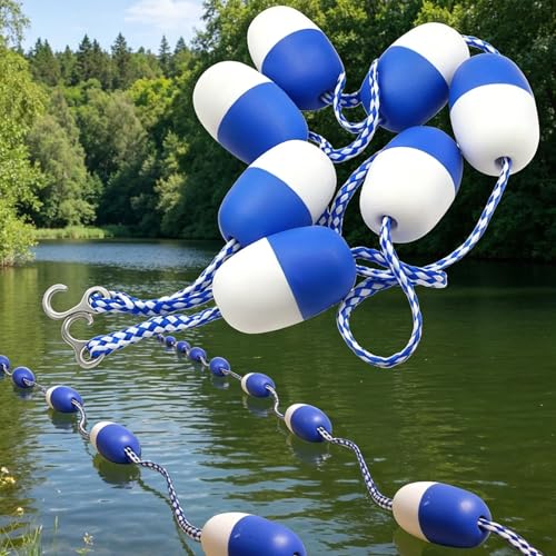 High Visibility Pool Divider Rope with Floats, 75ft Blue &