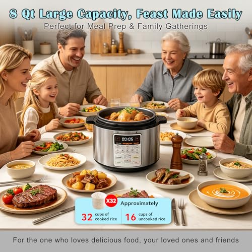 Image of Fullwill 8QT Electric Pressure Cooker Max, 12-in-1 Multi-Use Programmable with Ceramic Non Stick Pot for Saute,1200W Fast Cooking, Slow Cook, Steam, Yogurt, rice maker cooker,Family Meals & Gatherings