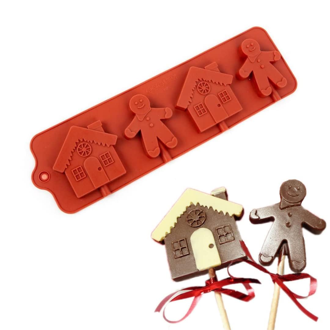 4 Slot Gingerbread Man House Silicone Mould 3D Christmas Molds for Baking Chocolate Candy Cake Decoration Cupcake Cake Pops Muffin Pudding Jello Mousse Candle Wax Melts Handmade Soap-image-17